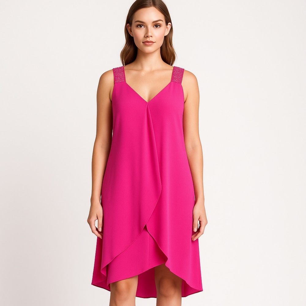 Adrianna Papell Barbiecore Pink Draped Dress, size 10